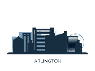 Arlington, Texas skyline, monochrome silhouette. Vector illustration.