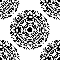 Mandala seamless pattern black and white. Islam, Arabic, Pakistan, Moroccan, Turkish, Indian, Spain motifs