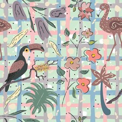 Seamless Pattern with cute exotic birds