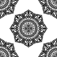 Mandala seamless pattern black and white. Islam, Arabic, Pakistan, Moroccan, Turkish, Indian, Spain motifs