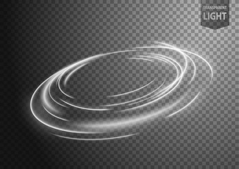 Abstract white wavy line of light with a transparent background, isolated and easy to edit
