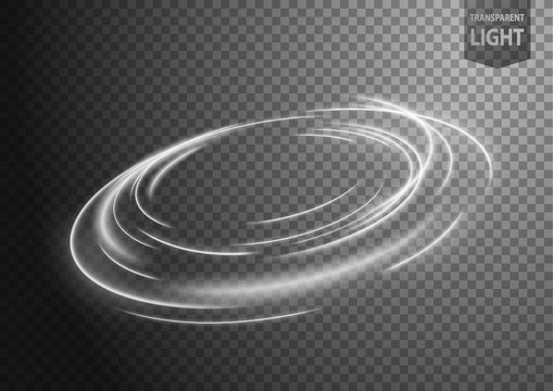 Abstract white wavy line of light with a transparent background, isolated and easy to edit
