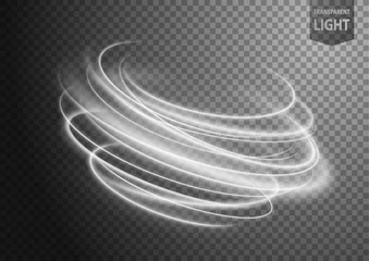 Fotobehang Abstract white wavy line of light with a transparent background, isolated and easy to edit © Rendix Alextian