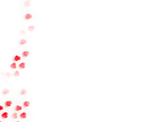 Frame of red hearts. Lots of red hearts on a white background with space for text. Copy space