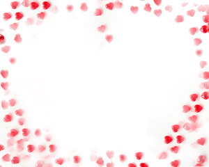 Frame of red hearts. Lots of red hearts on a white background with space for text. Copy space