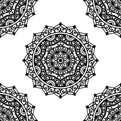 Mandala seamless pattern black and white. Islam, Arabic, Pakistan, Moroccan, Turkish, Indian, Spain motifs