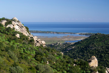 Panorama degli stagni Feraxi e Colostrai dal Monte Liuru