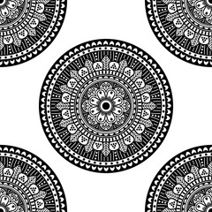Mandala seamless pattern black and white. Islam, Arabic, Pakistan, Moroccan, Turkish, Indian, Spain motifs