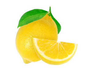 yellow fresh lemon fruit with slice isolated on the white background