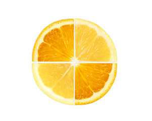 fresh juicy lemon and orange fruit slices isolated on the white background