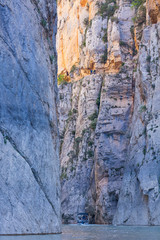 Electric boat, Montrebei Gorge - Congost de Mont Rebei, Noguera Ribagorzana river, Montsec Range, The Pre-Pyrenees, Lleida, Catalonia, Spain, Europe