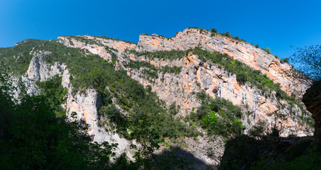Fototapeta na wymiar Montrebei Gorge, Congost de Mont Rebei, Noguera Ribagorzana river, Montsec Range, The Pre-Pyrenees, Lleida, Catalonia, Spain, Europe