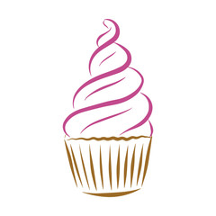 Cream Cupcake. Color vector illustration of a confectionery. Hand-drawn and isolated on a white background. Doodle style