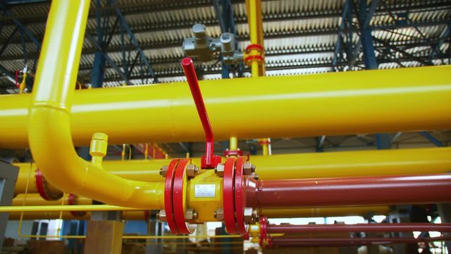 pipes connected with flanges at gas compression station
