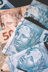 Real, Dinheiro, Brasil. cédulas de banco da moeda brasileira ( Real currency )..