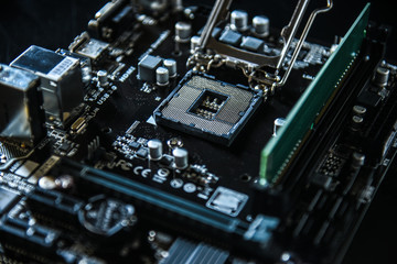 motherboard with RAM and processor