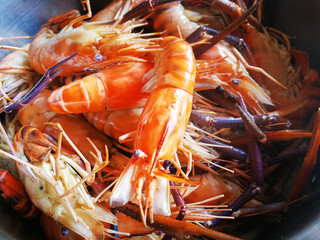 Boiled shrimp  ready for cooking close up image for food content.