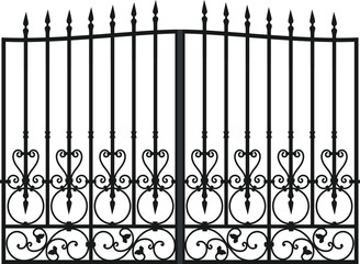 Steel railing panels that include balls, flowers, leaves and rosettes. Aluminum handrail, vector construction. Use these decorative iron cross bars to create a unique window guard or balcony railing. 