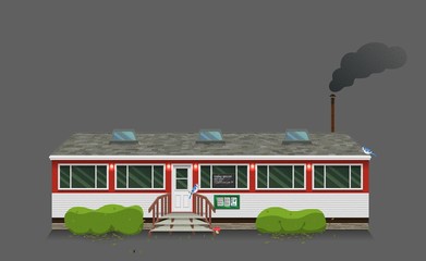 Illustration of a small cafe house on a gray background. Flat art style.