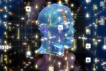 Dark blue human head thought mind