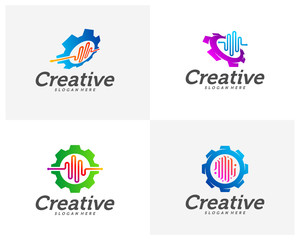 Set of Health Gear Creative logo concepts, Pulse Gear logo template, abstract colorful icons, elements and symbols - Vector