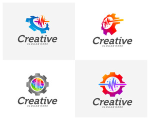 Set of Health Gear Creative logo concepts, Pulse Gear logo template, abstract colorful icons, elements and symbols - Vector