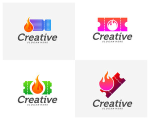 Set of Hot Ticket Creative logo concepts, abstract colorful icons, elements and symbols, template - Vector
