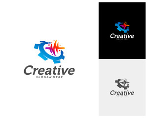 Obraz premium Health Gear Creative logo concepts, Pulse Gear logo template, abstract colorful icons, elements and symbols - Vector