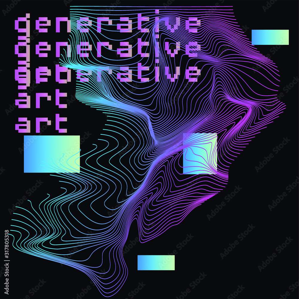 Aufkleber Abstract background with generative art elements. Futuristic and glitched shapes in cyberpunk style.