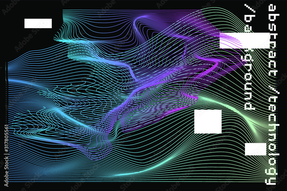 Poster Abstract background with generative art elements. Futuristic and glitched shapes in cyberpunk style.