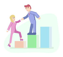 Illustration of the team building concept. Vector image in a modern flat style. Business leader characters.