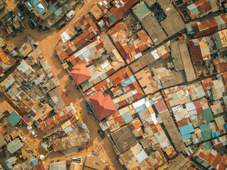 Drone shot over slums 