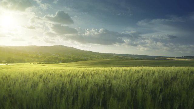 footage editing process before and after. Spring sunset in Tuscany, Italy