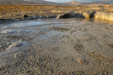mud lake, mud volcano crater, Gobustan near Baku Azerbaijan.