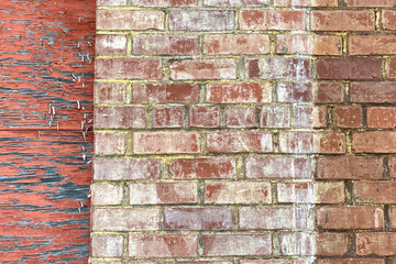 distressed colorful brick wall facade