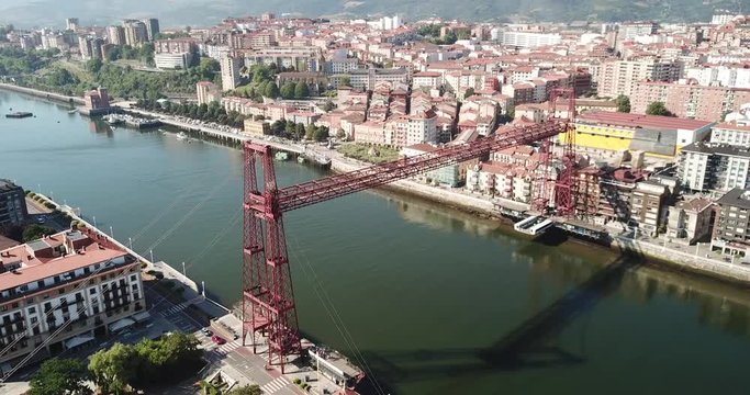 Aerial view of Bizkaia suspension Bridge in Portugalete, Spain
