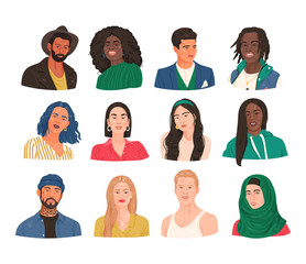 Collection of real people portraits, avatars, different nationalities. 