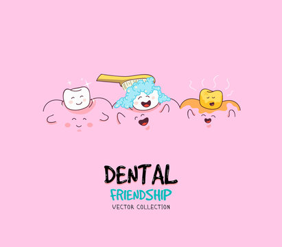 Friendship between teeth and toothbrush funny card. 