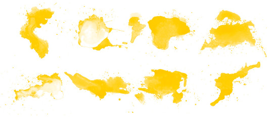 Set of yellow watercolor spots on white background