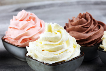 soft ice cream in flavor vanilla, chocolate and strawberry. Delicous creamy refreshing ice cream