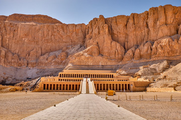 Ancient ruins of the Mortuary Temple of Hatshepsut in Luxor, Egypt - obrazy, fototapety, plakaty