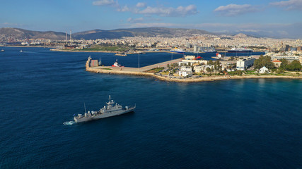 Fototapeta premium Aerial drone photo of port of Piraeus, Attica, Greece
