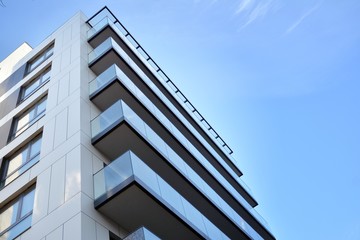 Modern and new apartment building. Multistoried, modern, new and stylish living block of flats.