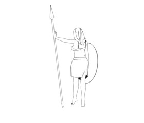 warrior woman character, 3D illustration, sketch, outline