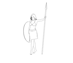 warrior woman character, 3D illustration, sketch, outline