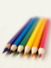 Six coloured pencils in colours of LGBTQ LGBT pride flag