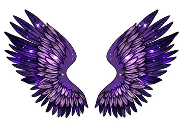 Beautiful magic glittered sparkling angel fantasy  violet wings, hand drawn vector