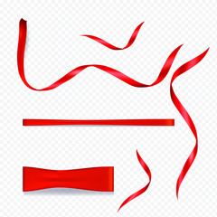 set of realistic red ribbon isolated on transparent background.