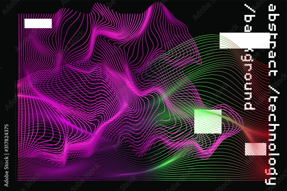 Poster Abstract background with generative art elements. Futuristic and glitched shapes in cyberpunk style, Data visualization concept.