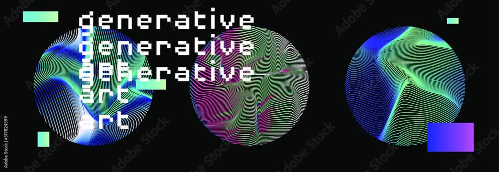 Poster Abstract background with generative art elements. Futuristic and glitched shapes in cyberpunk style.